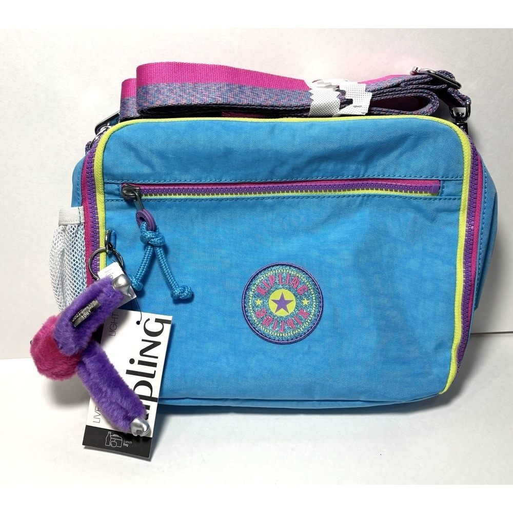 Kipling Insulated Lunch Bag Blue Pink Purple Crossbody NWT Monkey Tag NEW